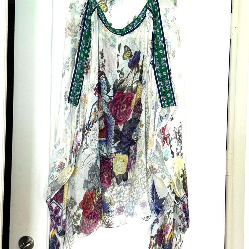 Camilla Floral Sheer Kimono Dress - White with Multicolor Floral Print - Picture 5 of 8